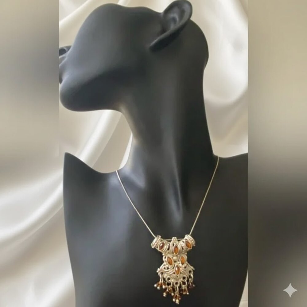 Vintage 925 Sterling Silver Necklace with Pendant- Boho Statement Piece